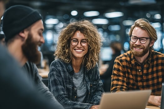 Startup team of programmers working on a project in coworking space photo