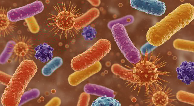 Microscopic organisms floating, rendered. Science, research, disease related usage photo