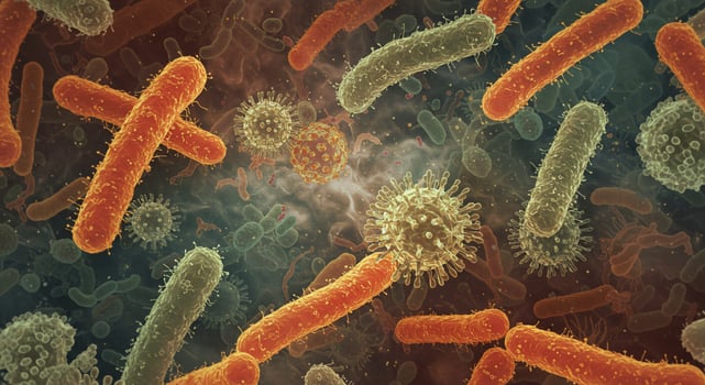 Bacteria and viruses are shown in this image photo