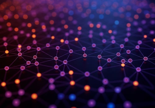 Network of interconnected nodes glows, representing data flow for tech photo