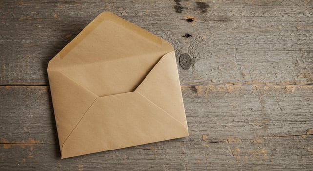 Open Brown Envelope on Rustic Wooden Table photo