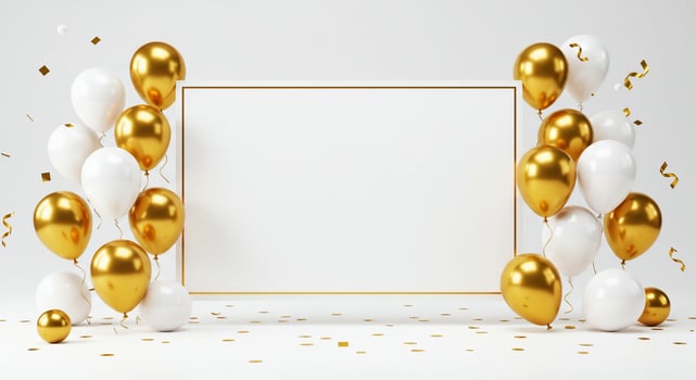 Party frame with balloons in background, good for announcements and greetings photo