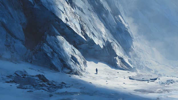 Lone explorer in snowy landscape photo