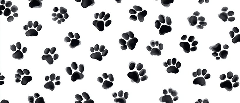 The unique pattern of black paw prints on a clean white background. photo