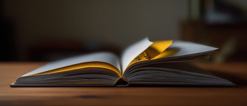 The open book with yellow pages inviting readers to explore new ideas. photo