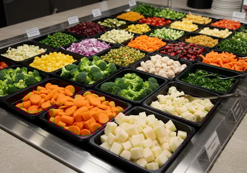 Salad Bar a variety of colorful fresh vegetable toppings, healthy eating concept photo