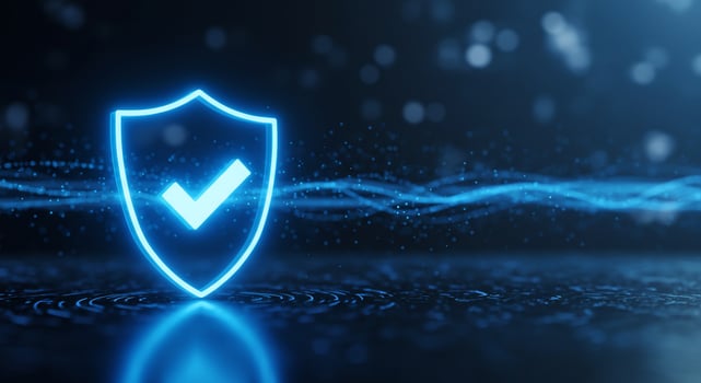 Shield with checkmark symbol for data protection and network security photo