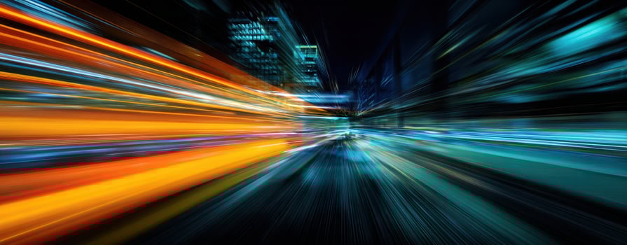 The vibrant urban motion captured in illuminated city lights at night. photo