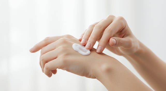 A woman applying cream to her hand photo