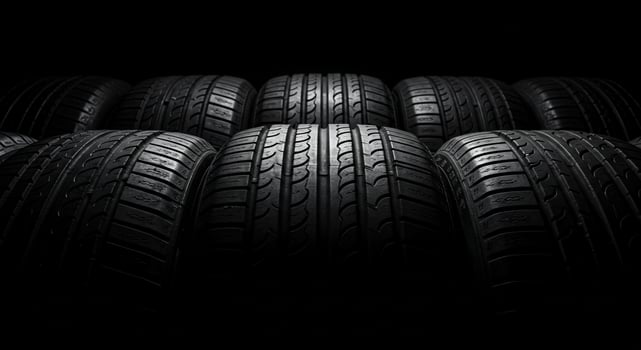 Stacked Car Tires in Dramatic Black and White photo