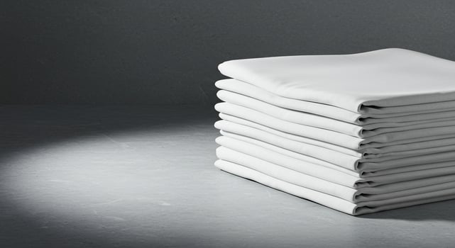 Stack of Freshly Folded White Sheets on Gray Background photo