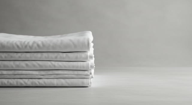Stack of fresh white bed sheets on a gray background photo