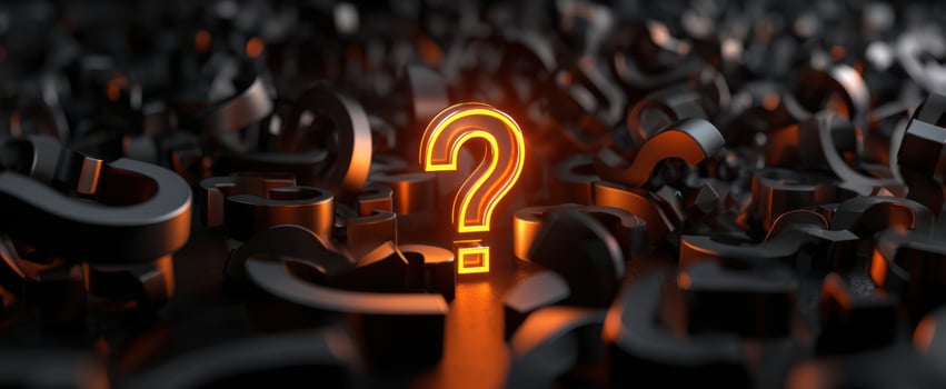 The illuminated question mark amidst a sea of uncertainty and potential answers. photo