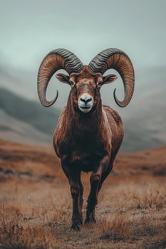 Majestic ram in a misty landscape photo