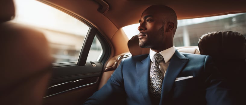 The businessman enjoying a luxurious ride in the backseat of a car. photo