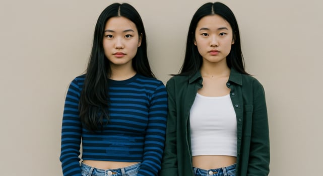 Two asian women standing next to each other photo