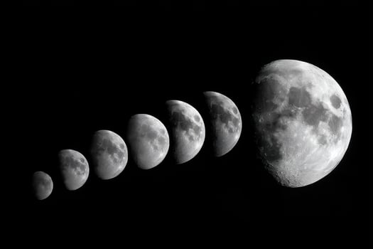 The moon phases in black and white photo
