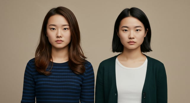 Two Young Asian Women with Neutral Expressions photo