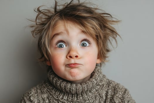A young boy with a funny expression on his face photo