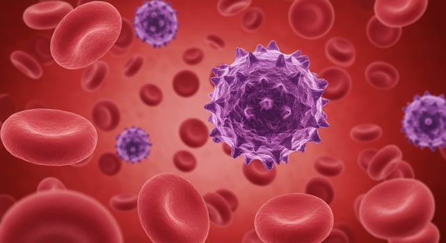 Virus infection attacking red blood cells in bloodstream, medical science use photo