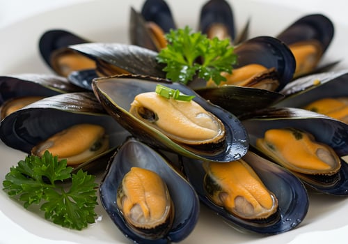 A plate of mussels with parsley on top photo
