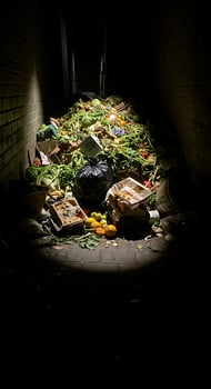 A pile of food in a dark alley photo