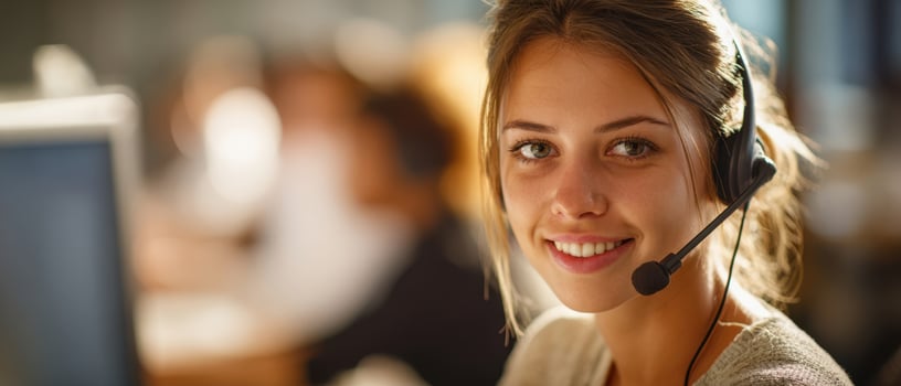 The smiling woman in a headset providing excellent customer service support photo