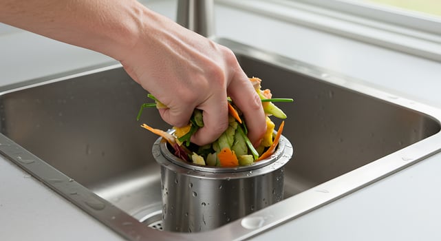 A person is putting vegetables in a sink photo