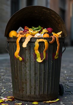 A trash can with food in it photo