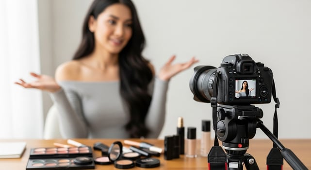 A woman is taking a photo with a camera