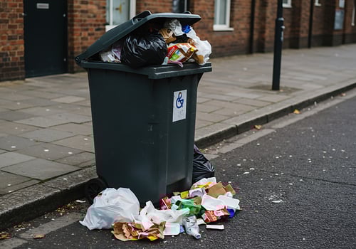 A trash can on the side of the road photo