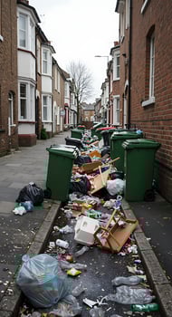 A street with trash and garbage on it photo