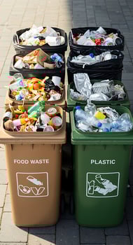 A group of three trash cans photo