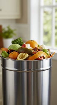 A large metal container filled with fruit and vegetables photo