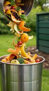A metal bucket filled with food photo