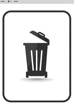 A black and white icon of a trash can photo