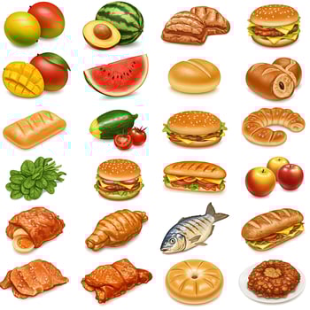 A set of food icons on a white background photo