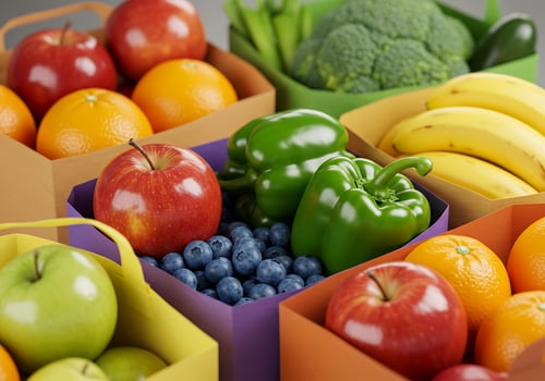 A bunch of fruits and vegetables in a box photo