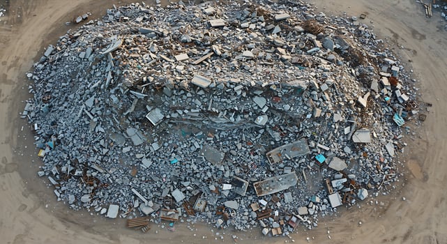 Aerial view of a pile of rubble photo