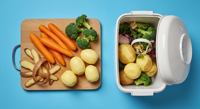 A white container with vegetables and potatoes photo