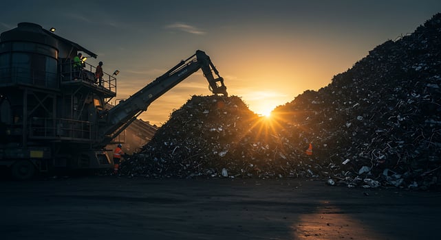 A large pile of scrap metal is being loaded onto a truck photo