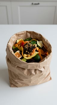 A paper bag filled with a salad photo