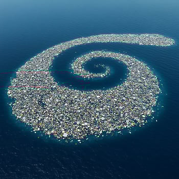 A spiral shape made of plastic floating in the ocean photo