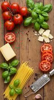 A wooden table with a bunch of different ingredients photo