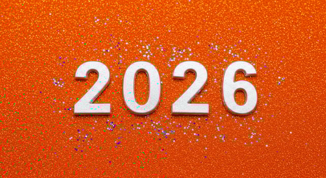 Year 2026 silver numbers on orange background. Celebration. Future concepts photo