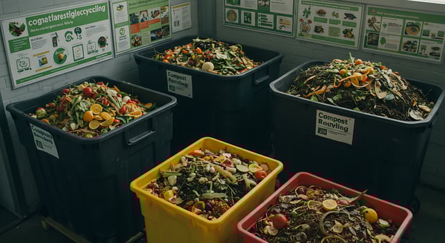 Three black bins with food in them photo