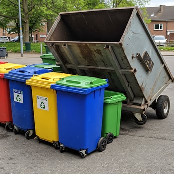 A dumpster with a cart photo