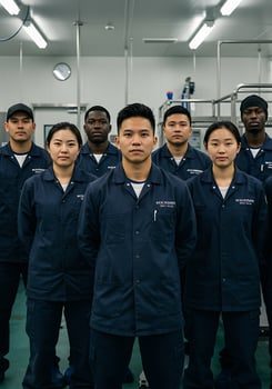 A group of people standing in a factory photo