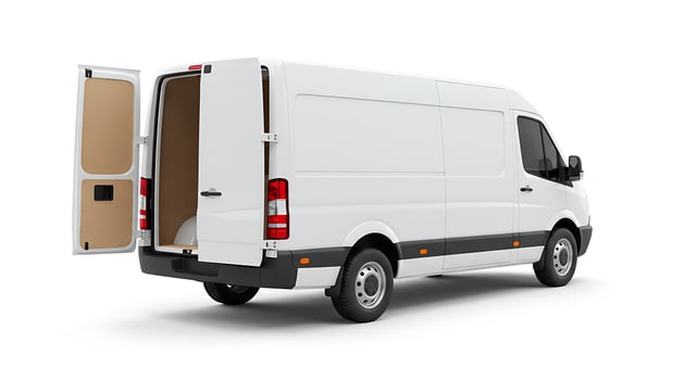 A white van with open doors on a white background photo
