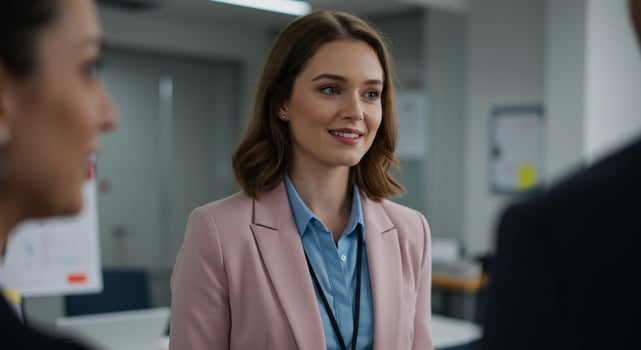 Young Professional Woman Smiles During Office Meeting photo